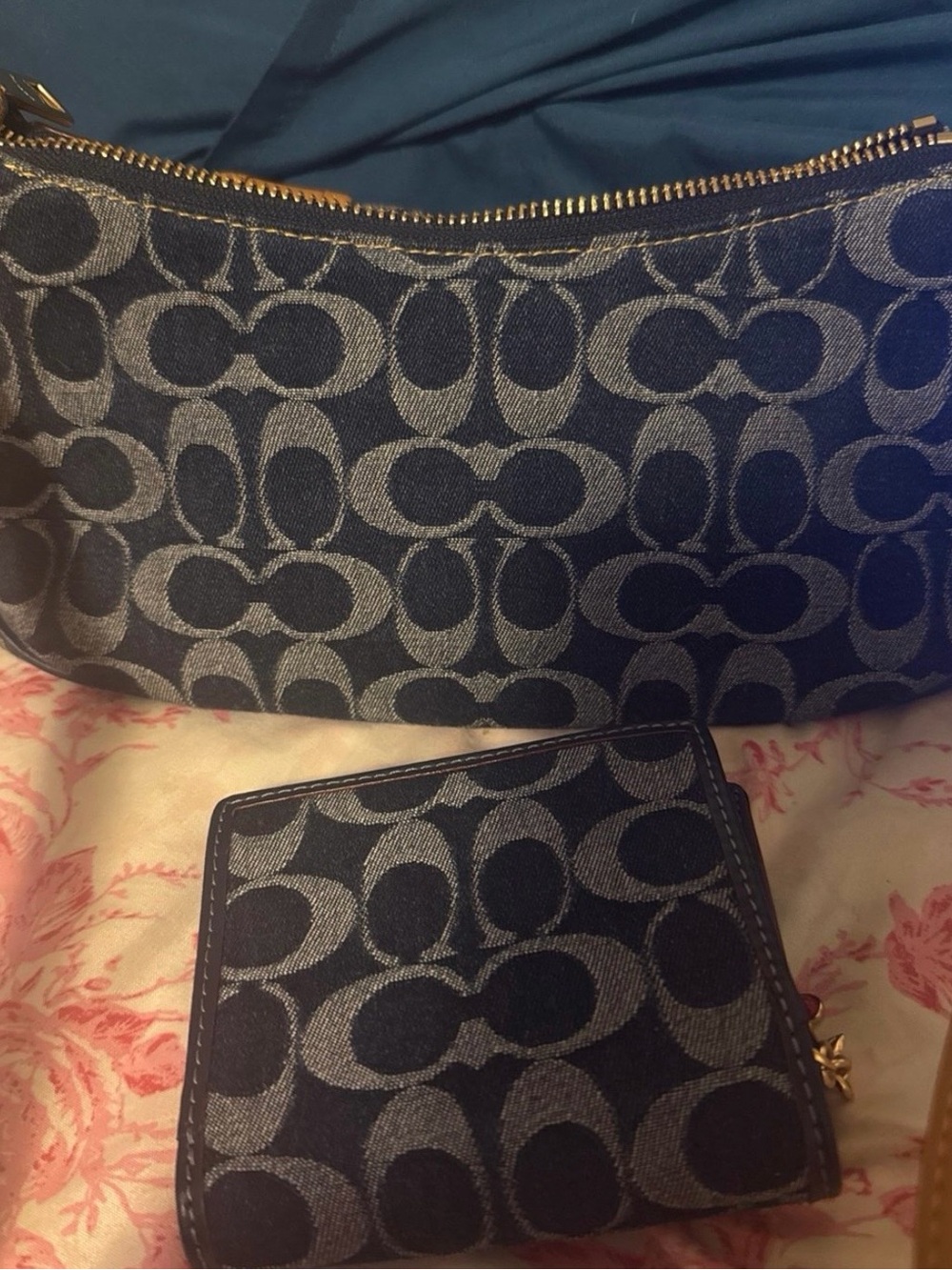 Coach Black and Gray Signature Jacquard Wristlet and Wallet Set